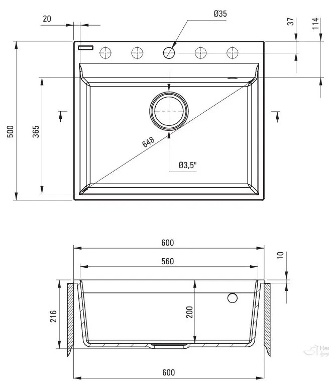 Deante Corio, 1-komorový granitový drez 600x500x216 mm, šedá metalíza, DEA-ZRC_S10A
