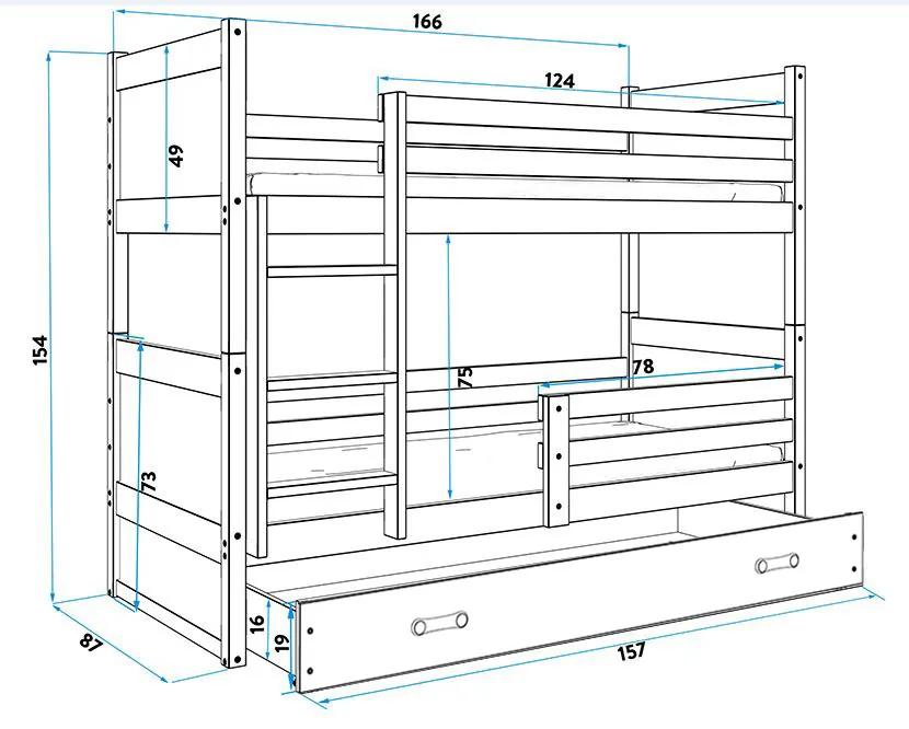 Poschodová posteľ RICO 2 - 160x80cm - Biely - Modrý