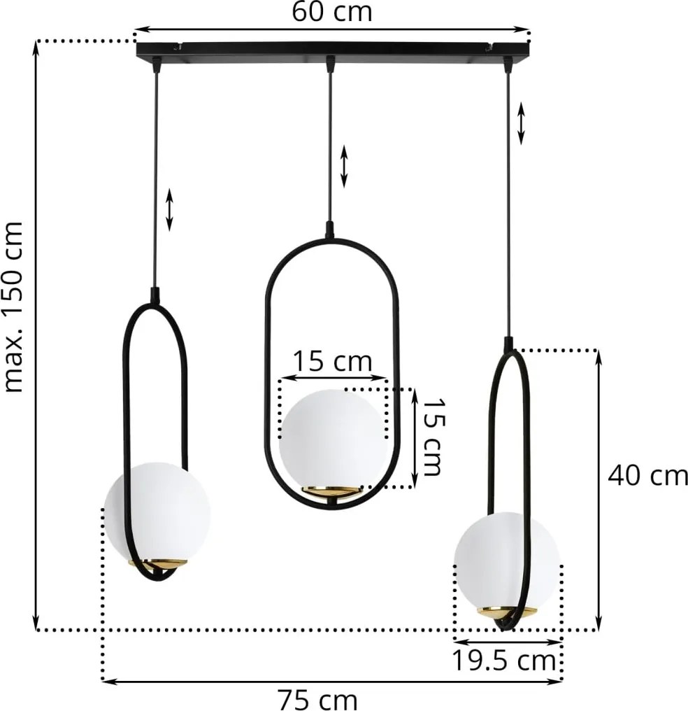 Závesné svietidlo Florence, 3x biele sklenené tienidlo, b/g, UI