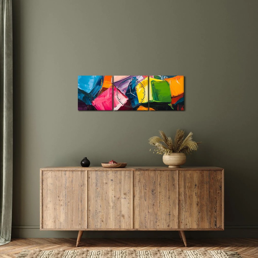 Obraz - Farebné kocky (s hodinami) (90x30 cm)