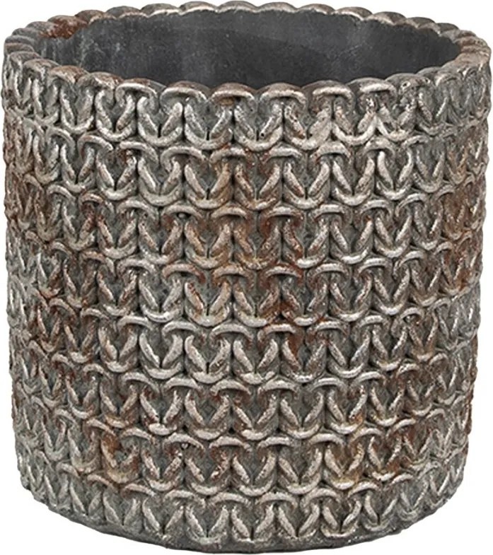 Šedý cementový obal na kvetináč s drôtenými okami S - Ø 11x12 cm