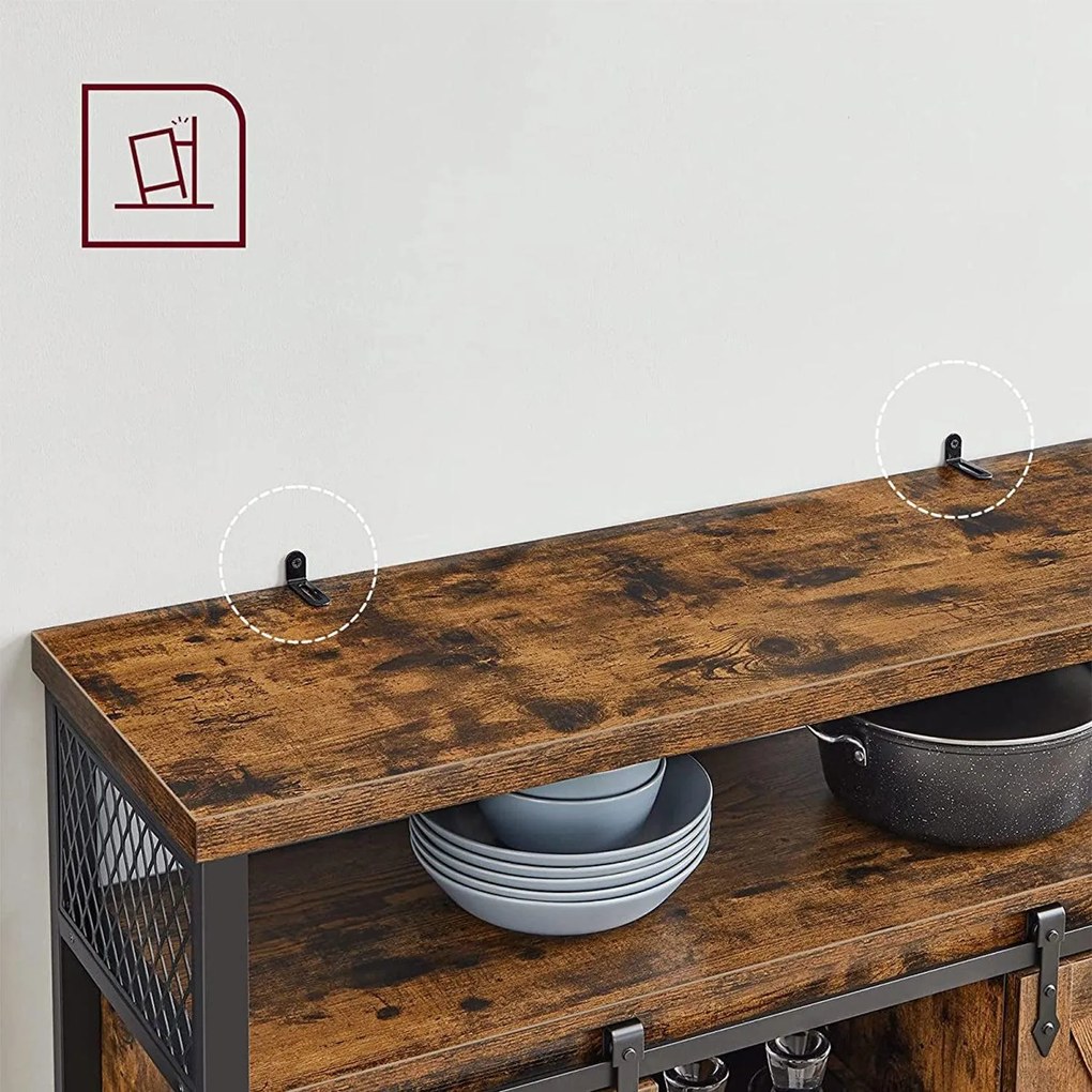 Príborník, Jedálenská skrinka, s posuvnými dvierkami, 33 x 100 x 80 cm, rustikálna hnedá