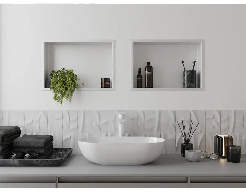 Mexen X-Wall-R, polička na zapustenie na obklad s golierom 45 x 30 cm, biela, 1920453010