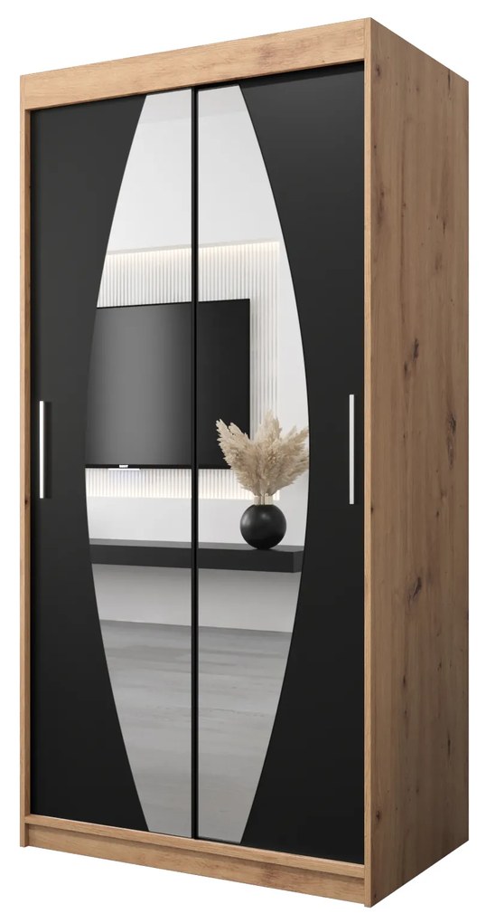 Šatníková skriňa 100 cm Eclipse (dub artisan + čierna matná). Akcia -50%. Vlastná spoľahlivá doprava až k Vám domov. 1063380