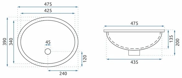 REA-U6330 - Zapustené umývadlo NEL 39x47,5 cm keramika/lesklá biela
