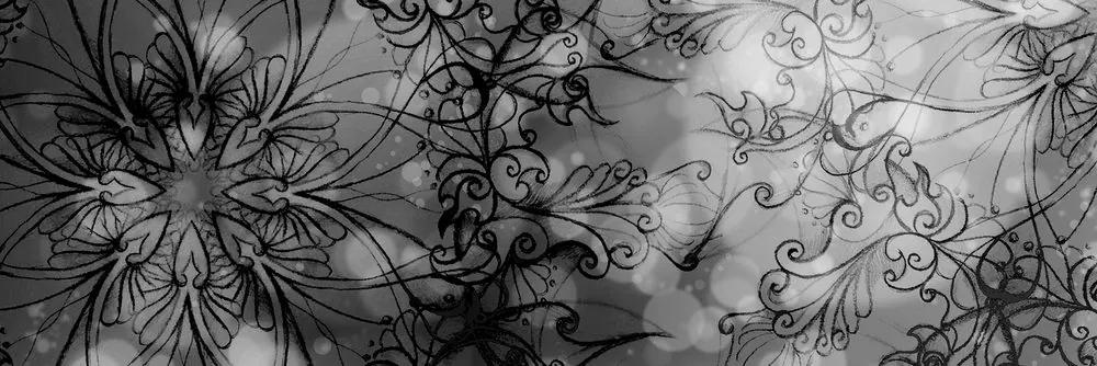 Obraz kvetinová mandala v čiernobielom prevedení