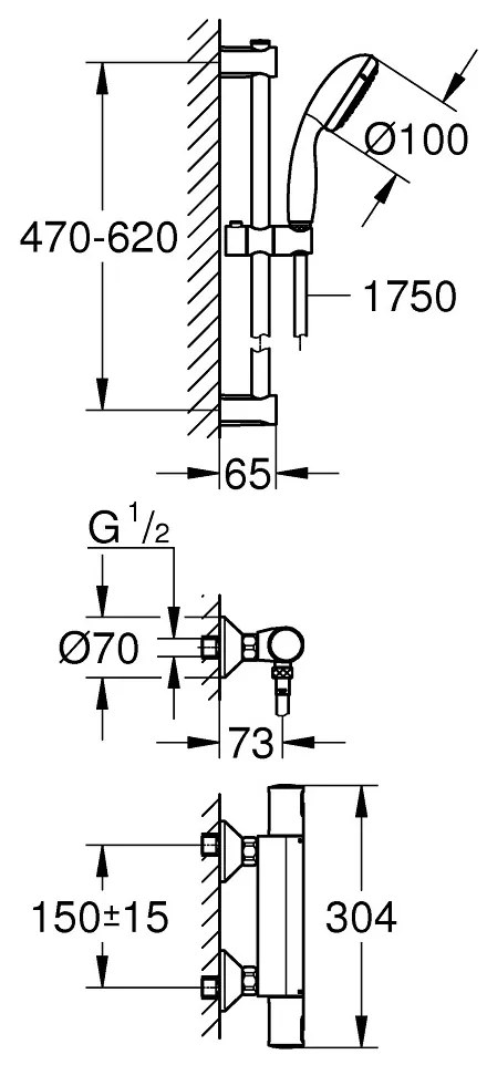 GROHE Precision Start - Termostatická sprchová batéria so sprchovou súpravou, chróm 34597000