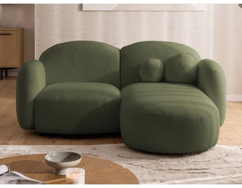 Zelená rohová pohovka z textílie buklé (pravý roh/s leňoškou) Orbit – Ropez