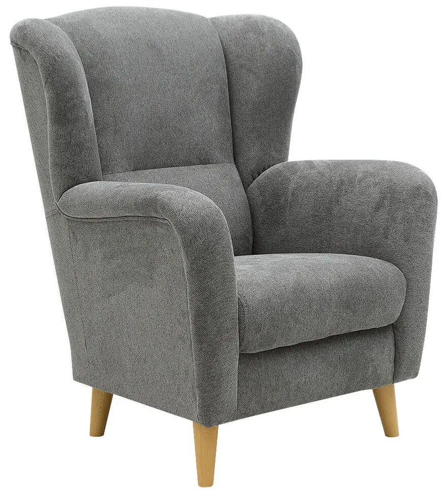 FINES sivé kreslo ušiak Aladin