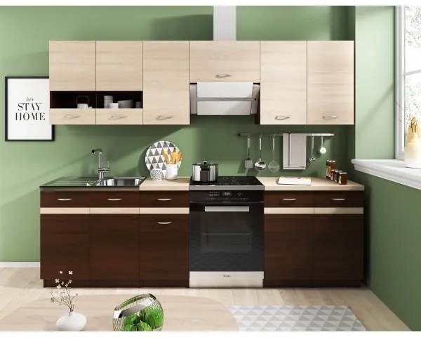 Kuchynská linka VALERIA 240 cm dub sonoma/hnedá