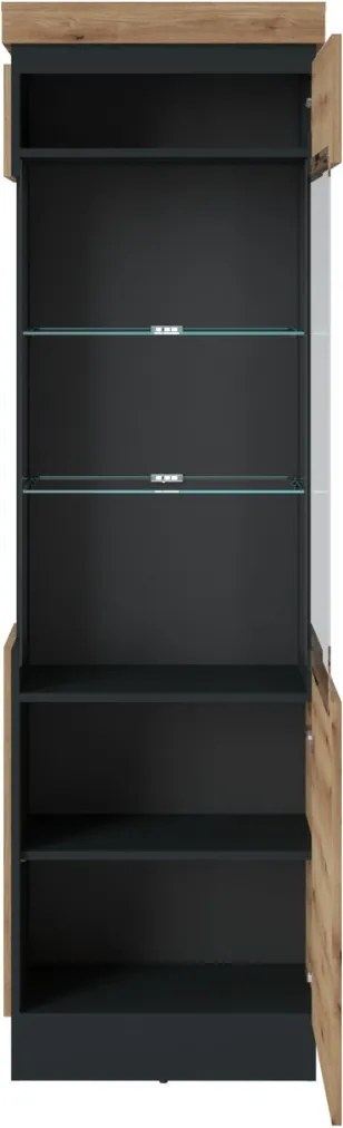 Vysoká vitrína Corte, dub coast/tmavo šedá, pravá