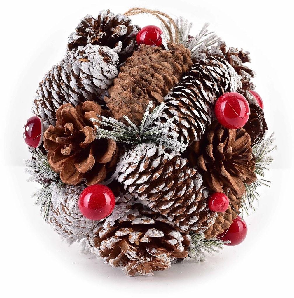 Vánoční závěsná kulová dekorace SANTA LILA 15 cm přírodní