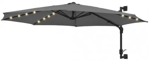 vidaXL Nástenný slnečník s LED a kovovou tyčou 300 cm antracitový-