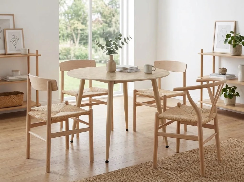 Okrúhly jedálenský stôl NELVO 90 cm, travertín/kašmír