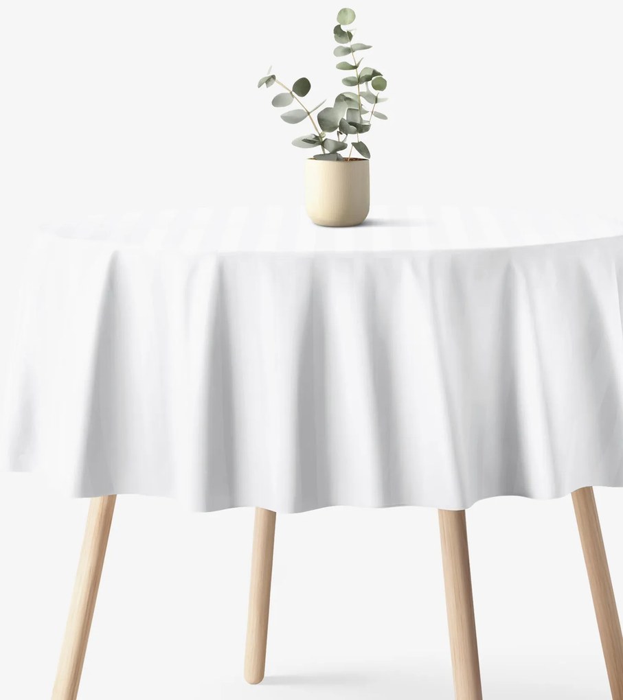 Goldea okrúhly damaškový obrus - biele prúžky so saténovým leskom Ø 190 cm