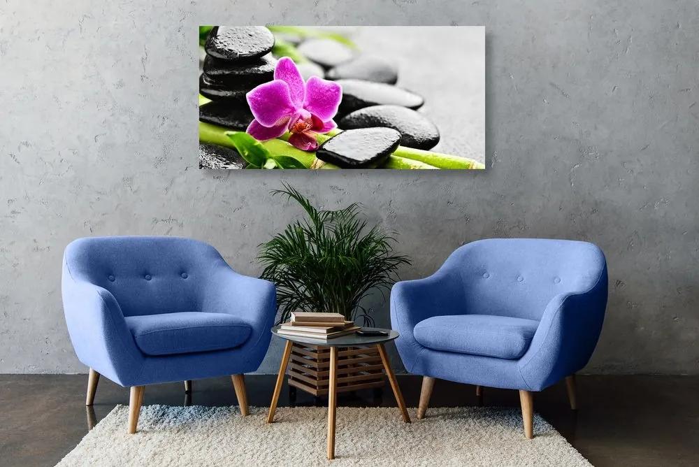 Obraz wellness zátišie s fialovou orchideou - 120x60