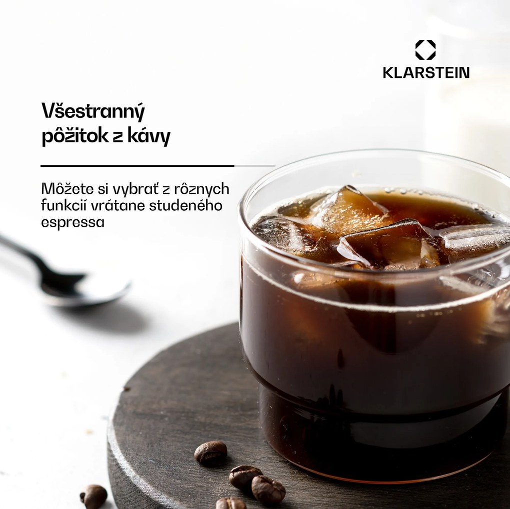 Klarstein SteelPresso Touch kávovar s portafiltrom, Dotykový displej, 20 bar, Nehrdzavejúca oceľ