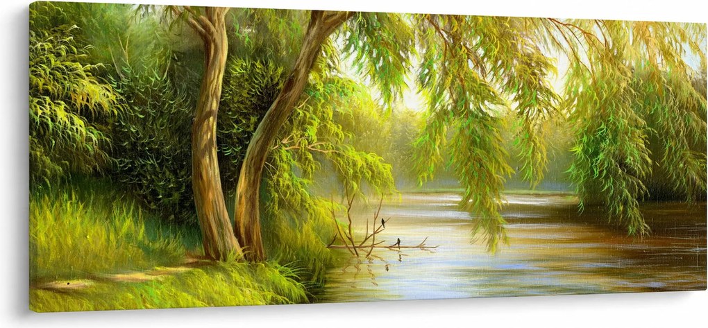 Obraz - Vŕba pri jazere, olejomaľba (120x50 cm)