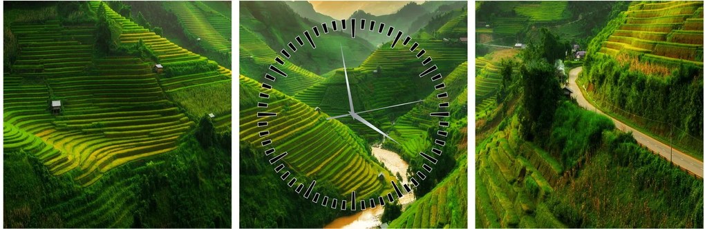Obraz - Ryžové terasy Mu Cang Chai (s hodinami) (90x30 cm)