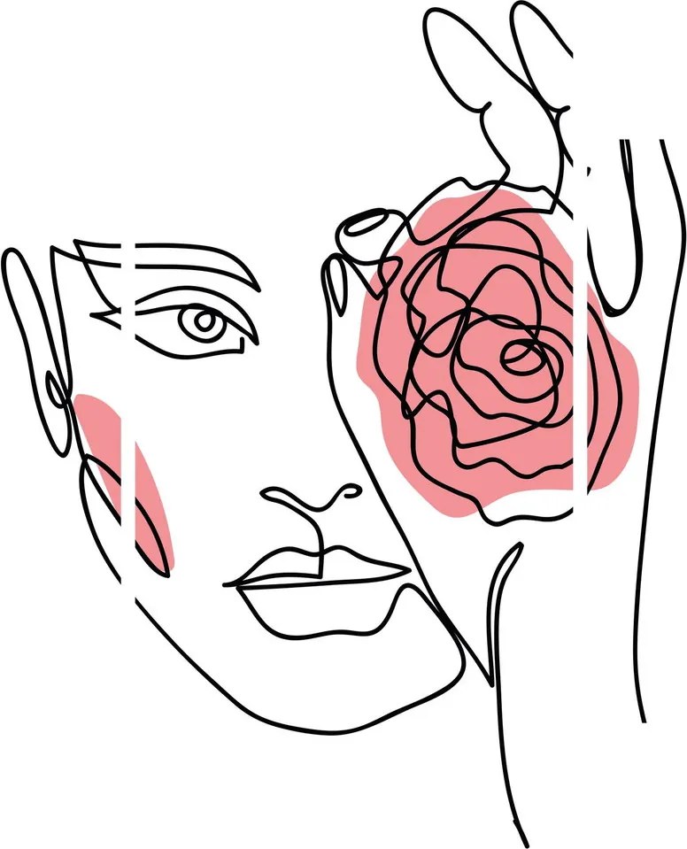 Obraz - Line art tvár s ružou (90x60 cm)