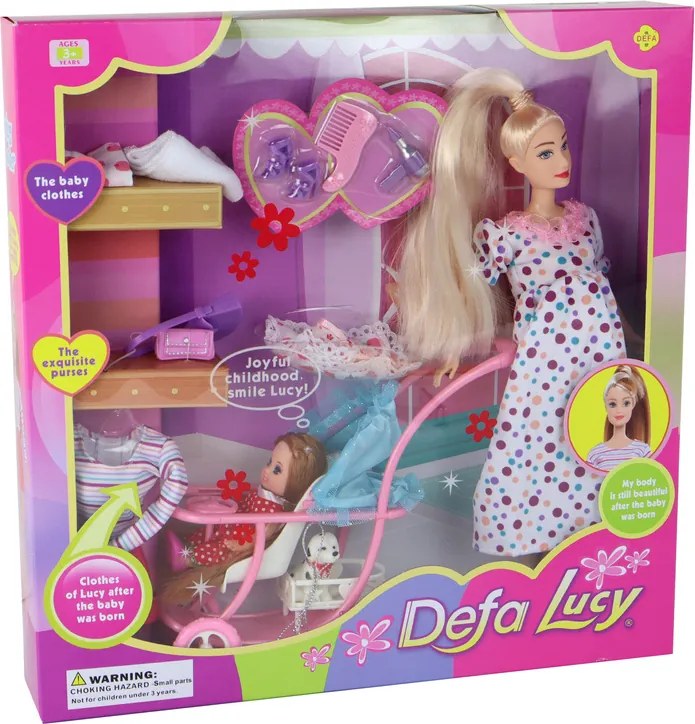 LEAN Toys Bábika tehotná Lucy so súpravou doplnkov XXL