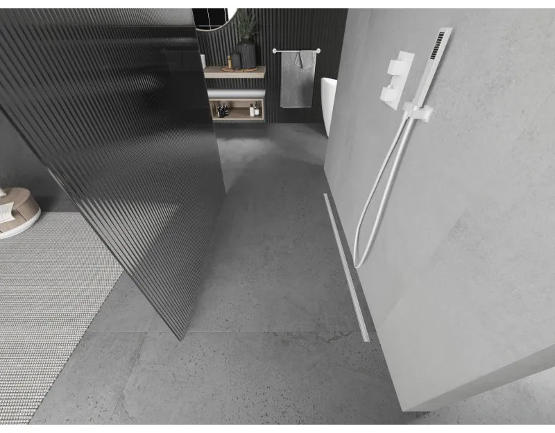 Mexen Kioto, sprchová zástena Walk-In 140 x 200 cm, 8mm sklo s rebrovým vzorom, biela profil, 800-140-002-20-09
