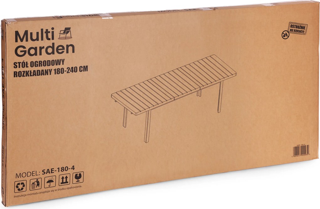MultiGarden Skladací záhradný stôl 180-240 cm až pre 12 osôb HDPE oceľ sivá MultiGarden