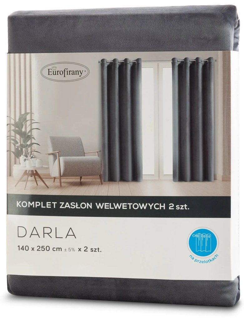 ZATEMŇOVACÍ ZÁVES NA KRÚŽKOCH DARLA SADA 2KS 140X250 CM GRAFITOVÁ