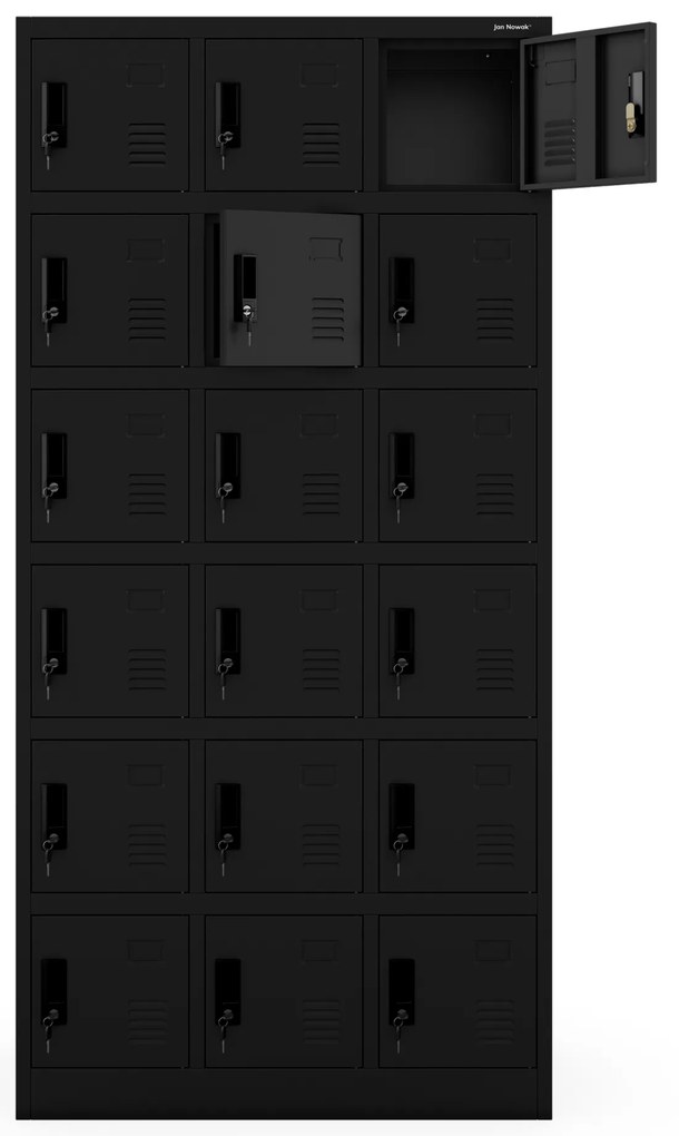 Sociálna skrinka s priehradkami KAROL, 900 x 1850 x 400 mm, čierna