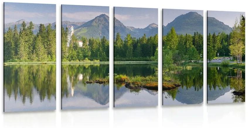 5-dielny obraz nádherná panoráma hôr pri jazere - 200x100