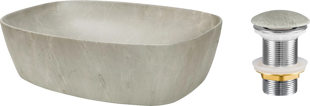 Comad Keramické umývadlo na dosku Anna 50x38,5 mramor + výpusť Click-Clack, mramor