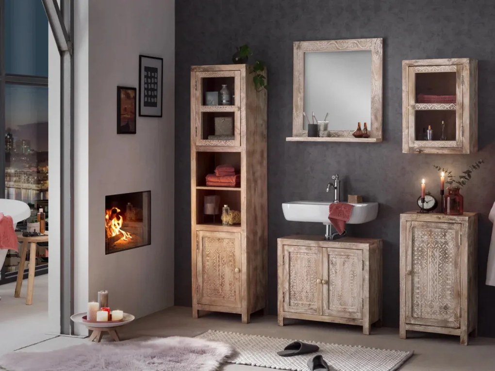 furniture-nabytek.cz - Masivní dřezová spodní skříňka Bitna z mangového dřeva, lakovaná, přírodní barva