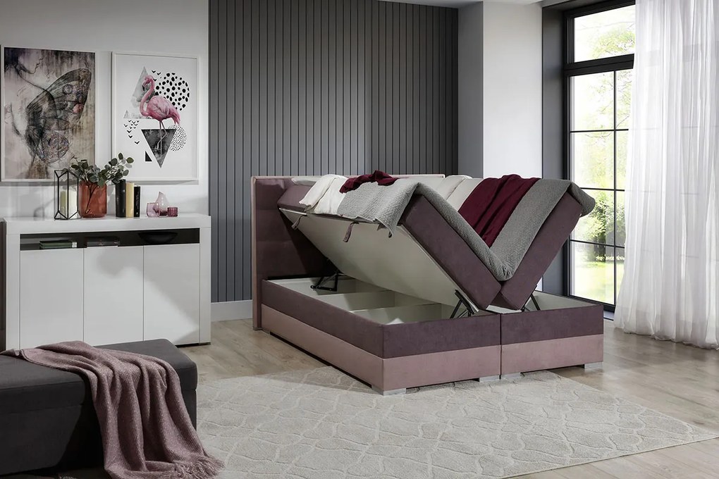 Čalúnená manželská posteľ s úložným priestorom Dalino 140 - bordová / čierna