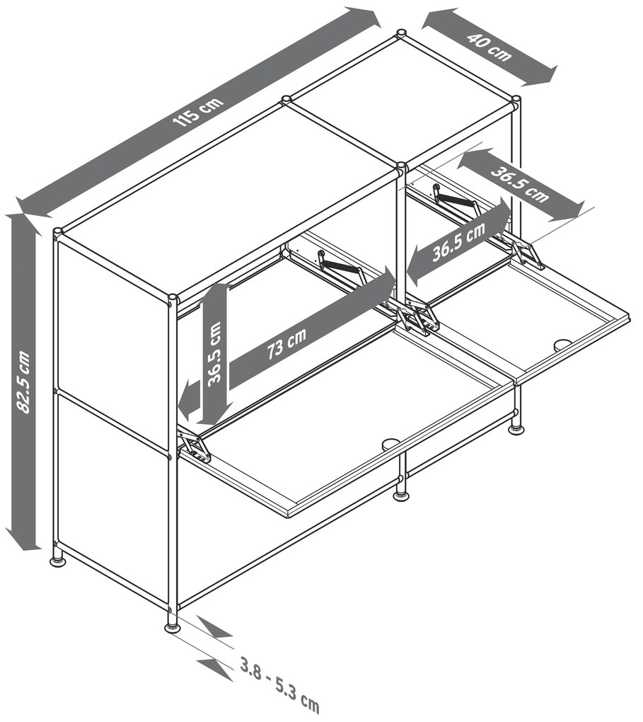 Odkladacia skrinka »CN3« so 4 výklopnými dvierkami, čierna
