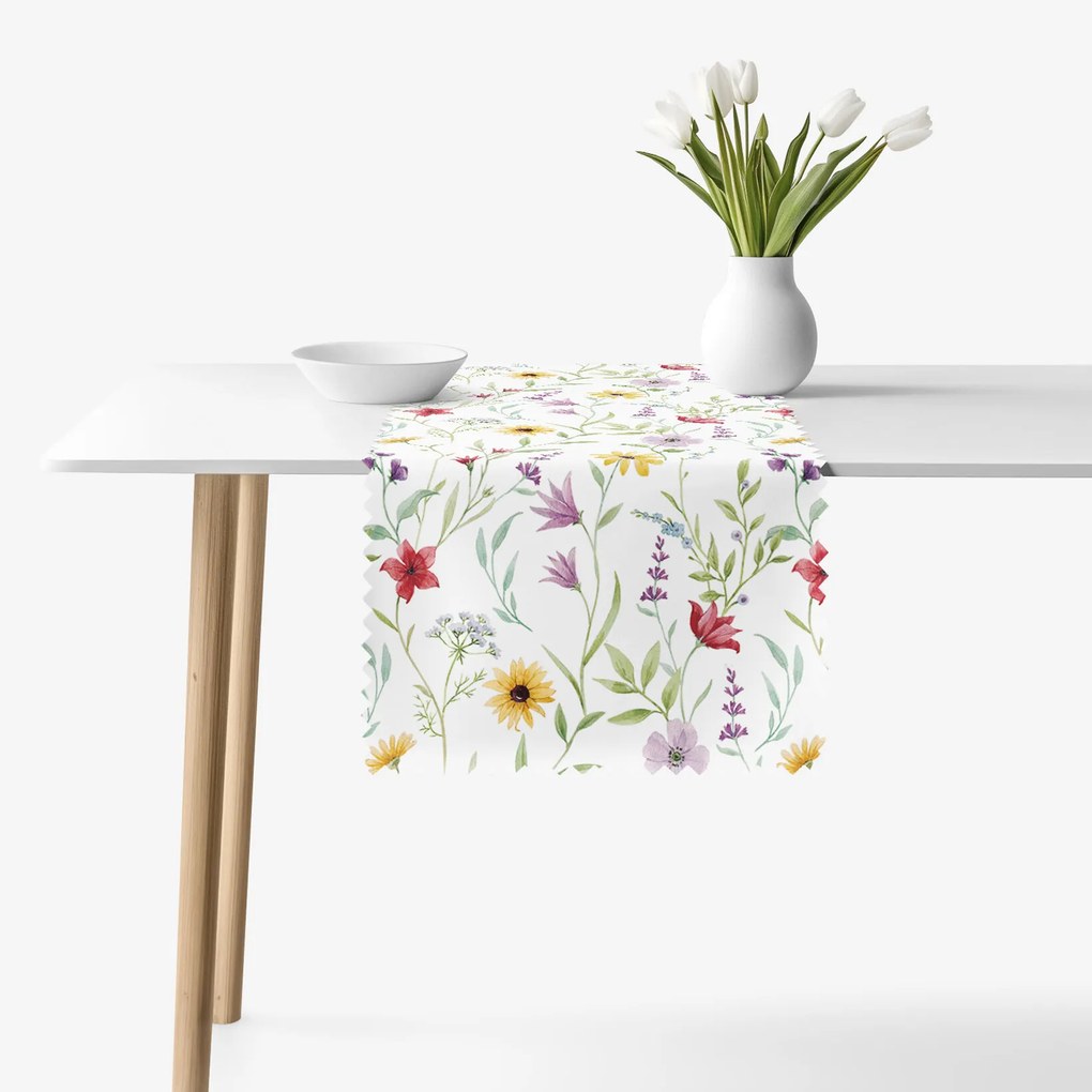 Goldea behúň na stôl teflónový - farebné jarné kvety 20x120 cm