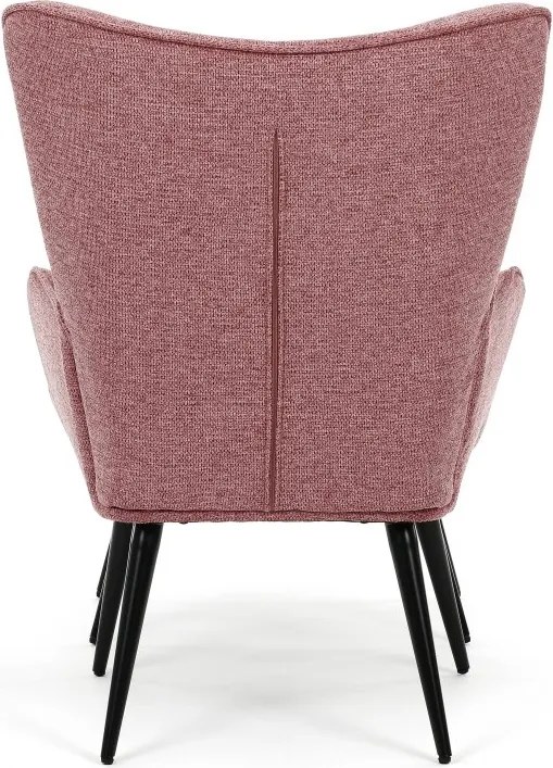 Relaxačné kreslo ušiak s taburetom ROYAL II — kov, látka, ružová