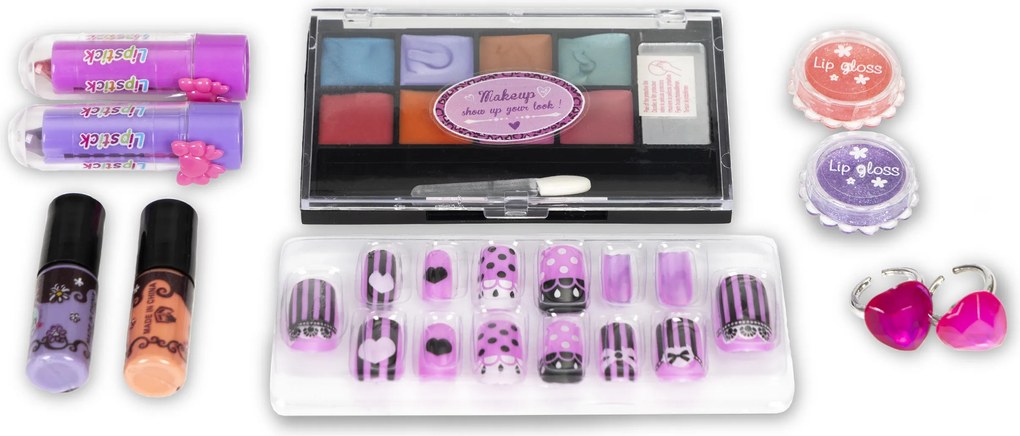 MULTISTORE Kozmetický kufrík pre dievčatá 5+ | sada make-up a nechty, 11 dielov, umývateľné