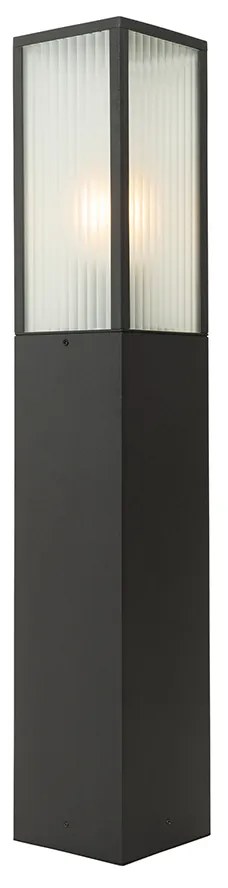 Stojaca vonkajšia lampa čierna s rebrovaným sklom 80 cm IP44 - Charlois