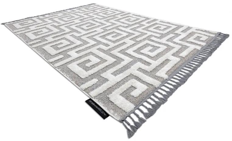 Koberec MAROC P655, šedo-biely Labyrint-Grécky vzor, Marocký Shaggy