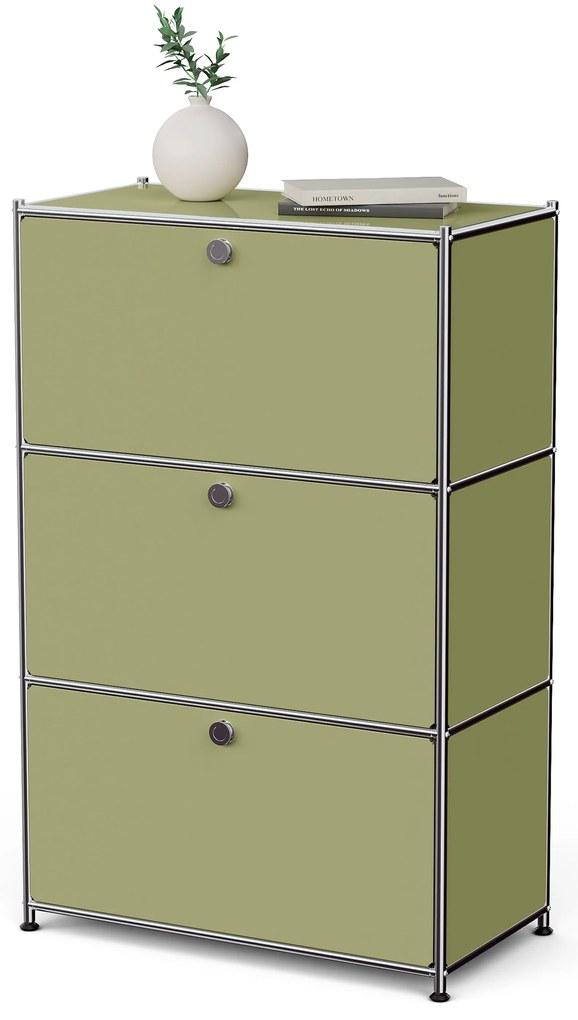 Kovová komoda »CN3« s 3 výklopnými priečinkami, pistáciová