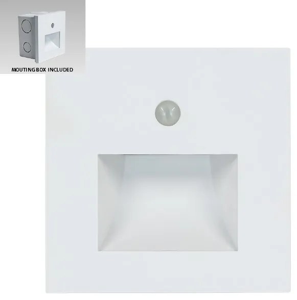 EMITHOR Orientačné zápustné LED osvetlenie s čidlom STEP LIGHT SUNNY SENSOR, 1W, denná biela, štvorcové, bie