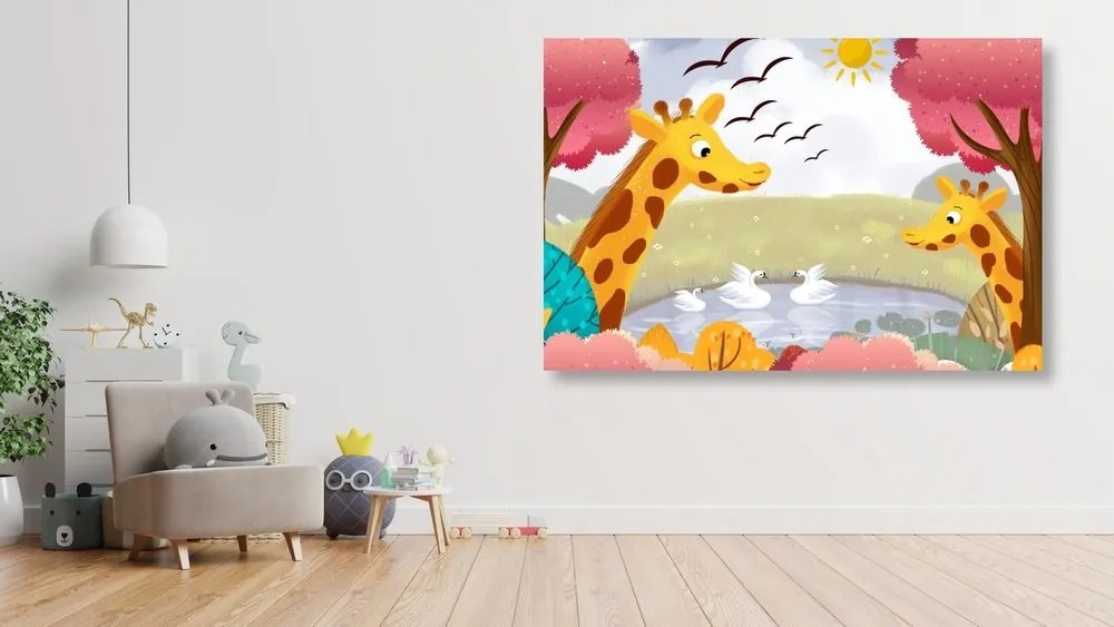 Obraz žirafy pri jazierku - 120x80