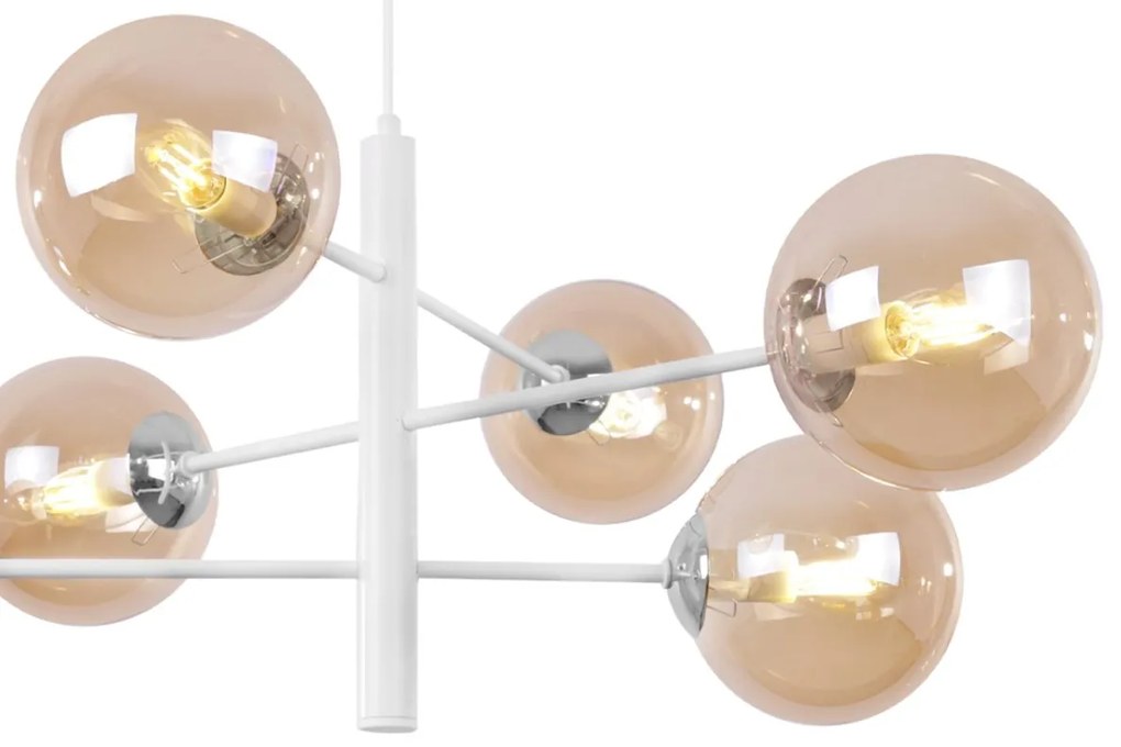 Závesne svietidlo Paris, 6x medové sklenené tienidlo, W/CH, X