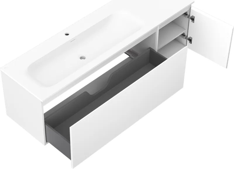 Mexen Orio, kúpeľňová skrinka 160 cm s umývadlom Vela vľavo, 1S, 1D, biela matná, 91A13-16047-3-BBFF01-W23L01