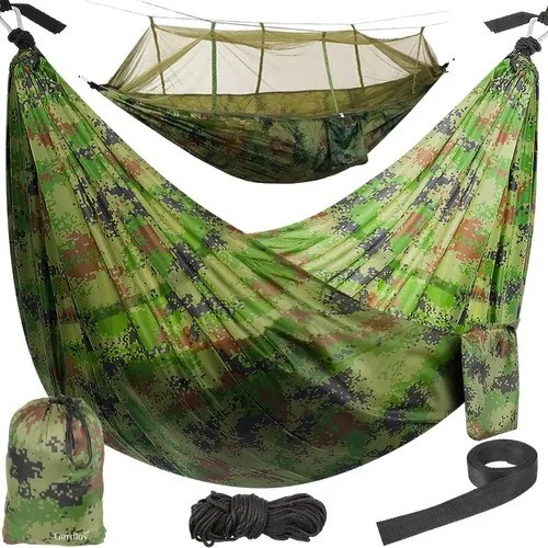Turistická hojdacia sieť s moskytiérou SANTIAGO ARMY - 260 × 140 cm
