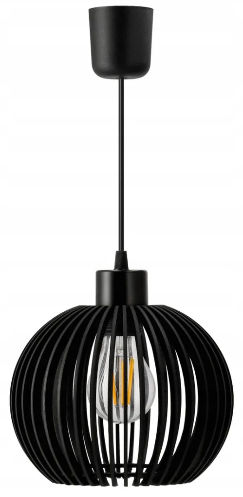 BERGE LED stropné svietidlo E27 drevená guľa čierna