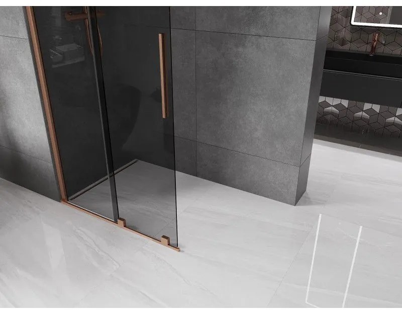 Mexen Velar, sprchová zástena s posuvnými dverami Walk-in 75 x 200 cm, 8mm šedé sklo, medená matná, 871-075-000-43-65