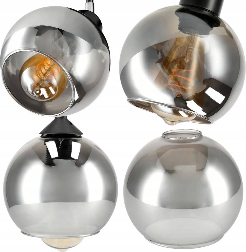 Sklenená stropná lampa s LED žiarovkami, 4xe27 - dymová guľa