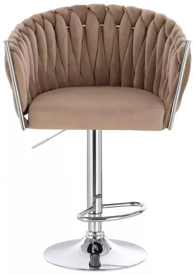 LuxuryForm DESIGN Barová stolička NORDEN VELUR na striebornom tanieri - latte