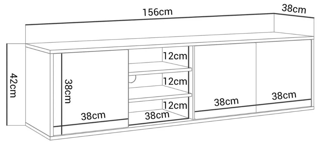 TV STOLÍK ALWIN BIELY VYSOKÝ LESK ZÁVESNÝ 156 cm